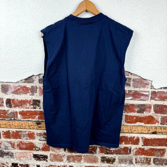 Vintage Myrtle Beach Shirt Size Large Blue Sleeveless Athletic Dept Powerlifter - Picture 6 of 6